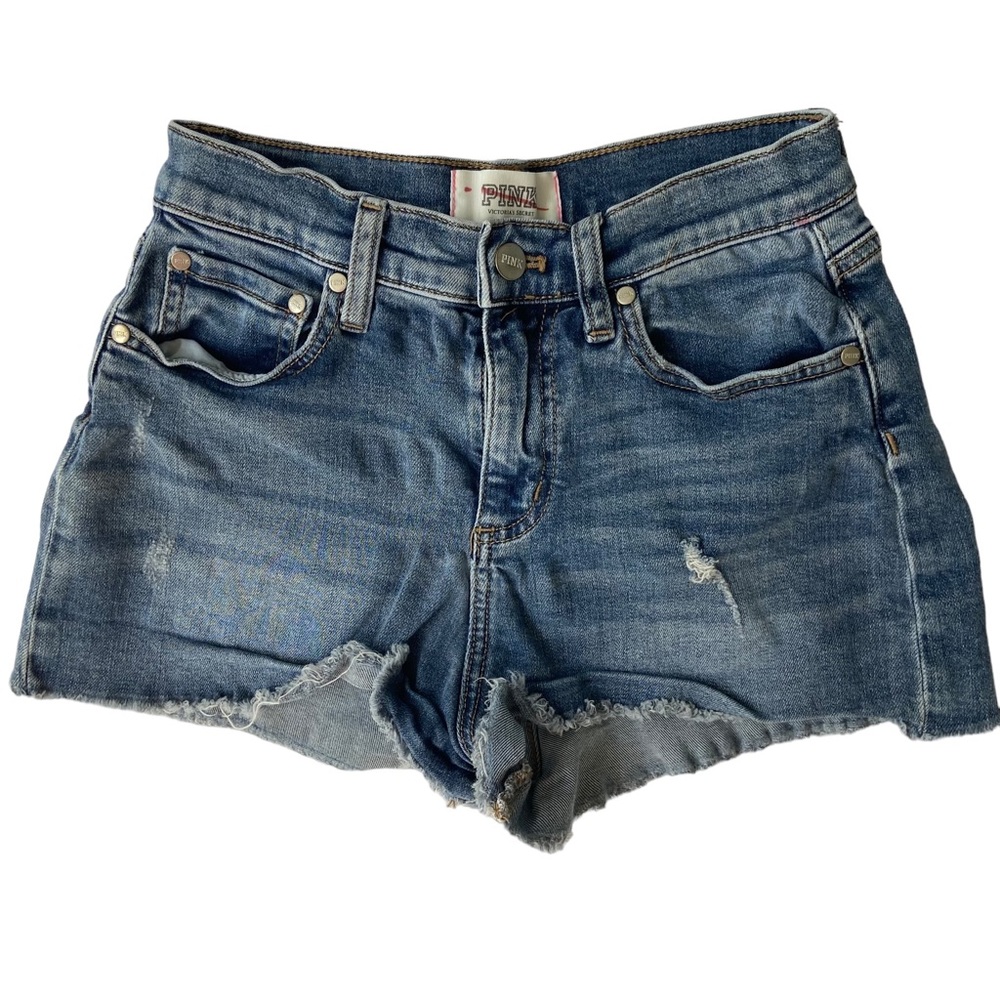 PINK Distressed Dark Wash High Rise Cutoff Hem Denim Shorts - Size 4
